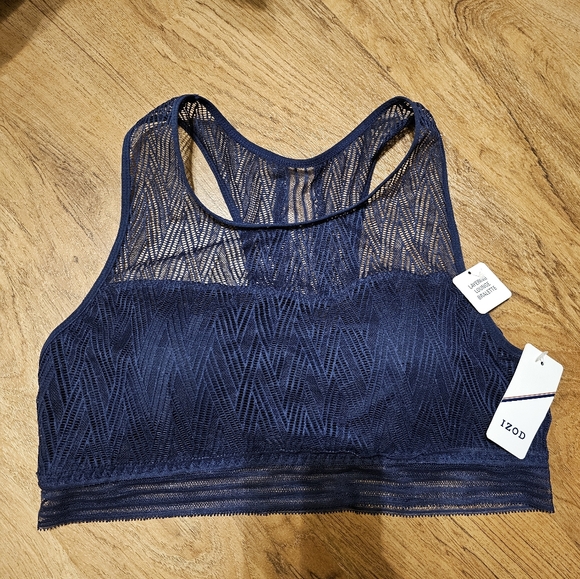 Izod Other - IZOD Navy Blue Geometric Lace Layering Lounge Bralette Racerback NWT Size L